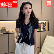 維多利亞的格調(diào)2025夏季新款小眾獨(dú)特設(shè)計(jì)感絲巾短袖T恤女正肩顯瘦百搭純色上衣 黑色 S