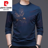 皮爾卡丹（pierre cardin）衛(wèi)衣男春秋新款圓領(lǐng)印花長袖t恤打底衫寬松休閑中年男裝上衣潮 蘭色 L 170