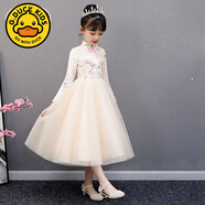 G.DUCKKIDS小黃鴨女童連衣裙2025唐裝春秋女孩公主裙兒童裙子春裝中國風春季 香檳長袖(春秋款) 140 cm