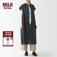 無(wú)印良品（MUJI）女式 亞麻水洗 法國袖連衣裙 BCL49C2S 黑色 XS-S