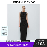UR2025夏季新款女裝時尚垂感褶皺收腰無袖連衣裙UIS750012 正黑 (偏長) S