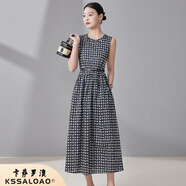 卡薩羅澳高端品牌氣質(zhì)顯瘦純棉格子連衣裙女夏季2025新款高級感復(fù)古裙子 格子 XL
