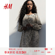 H&M女裝花卉連衣裙夏季寬松版型法式通勤抽繩設(shè)計(jì)感連身裙1236808 淺米色/碎花 155/80