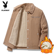 花花公子（PLAYBOY）夾克男春秋外套男士純色燈芯絨上衣休閑服中青年保暖男裝 2258卡其 2XL (140斤-160斤)