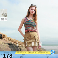 三彩2025夏季新款彩虹針織衫鏤空毛衫U領(lǐng)無袖套頭衫多巴胺M 磚紅色條紋 M 160/84A