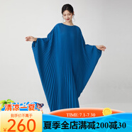 SHXI三宅褶皺歐美長裙氣質感百褶裙子不規(guī)則大碼女裝連衣裙晚禮服 湖藍 均碼