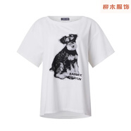 賓疆BANDITK GANGN雪納瑞印花一字肩斜肩短袖T恤女2025新款夏露肩上衣 白色 M