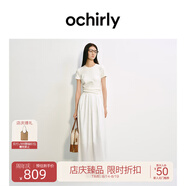 歐時(shí)力OCHIRLY 褶飾A字連衣裙長(cháng)裙法式復古顯瘦2025年夏季新款女裝 米白 S