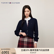 TOMMY HILFIGER【復(fù)古絞花】春秋季女裝純棉肌理感圓領(lǐng)內(nèi)搭打底衫開(kāi)衫針織衫毛衣 【撞色絞花開(kāi)襟】-  藏青色FAP XS （推薦：100斤以下）