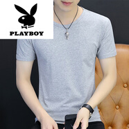 花花公子（PLAYBOY）夏季短袖T恤男女同款圓領(lǐng)白色ins潮牌2025女裝上衣服純棉潮流半袖 2024TM-K1222淺灰色2025 4XL 【建議170-185斤】