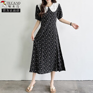 啄木鳥(niǎo)蕾絲娃娃領(lǐng)棉綢碎花連衣裙女夏2025獨(dú)特絕美人造棉掐腰顯瘦長(zhǎng)裙子 粉色小碎花 3XL 適合90-115斤