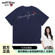 查爾斯桃心短袖T恤男女夏季同款純棉字母印花寬松休閑情侶款T恤