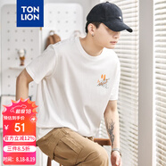 唐獅（TonLion）2023短袖t恤男休閑寬松圓領(lǐng) 本白 XL 