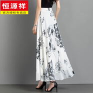 恒源祥夏季半身裙女2025新款印花雪紡裙子綠色高腰A字大碼碎花大擺長裙 氣質(zhì)白底大花 L 2.2-2.3尺