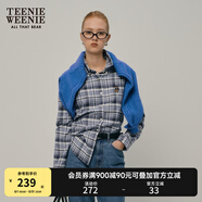 Teenie Weenie小熊格紋襯衫女秋冬學院風休閑復古磨毛長袖襯衣上衣女 藏青色 L (170)