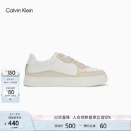 Calvin KleinJeans【七夕禮物】25春夏男士ck皮革拼接厚底運(yùn)動(dòng)鞋板鞋YM01153 0LE-白色/米色 41