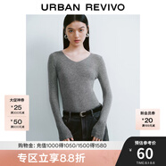 UR秋季新款女裝簡(jiǎn)約基礎(chǔ)百搭休閑修身V領(lǐng)針織衫UWB940008 冷灰 M