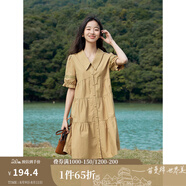 茵曼（INMAN）2025夏女新款田園娃娃裙切爾西領(lǐng)泡泡袖A字連衣裙 深褐色 -18525990 L