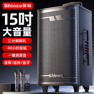 新科 （Shinco）廣場舞音響戶外大音量拉桿藍牙音箱三喇叭重低音木質箱體家用K歌移動擺攤 15吋雙咪