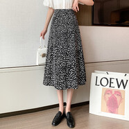 阿瑪施（AMASS）哥弟適用春季新款中長(cháng)款高腰大擺裙子女度假風(fēng)氣質(zhì)雪紡豹 黑色 S 均碼