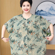 俞兆林（YUZHAOLIN）中老年200斤媽媽夏季雪紡t恤女特體大碼奶奶裝開衫短袖洋氣襯衣服 2號色 4XL 【建議140斤內】