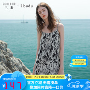 IBUDU2025夏季新款雪紡壓皺連衣裙無(wú)袖吊帶裙花卉寬松長(cháng)裙女 黑白花卉 XL 170/92A