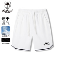 西域駱駝（VANCAMEL）運動短褲男夏季薄款寬松速干籃球褲冰絲休閑五分褲 白色 XL
