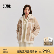 森馬（Semir）外套女牛角扣翻領(lǐng)寬松文藝2024冬季仿麂皮仿兔毛夾克109724108011