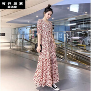 高個(gè)子超長(cháng)裙170到腳裸收腰拖地及踝女裝到腳踝夏季法式連衣裙子長(cháng)款 咖色豹紋波點(diǎn) 2XL