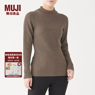 無(wú)印良品MUJI 女式  寬羅紋 半高領(lǐng)毛衣 長(cháng)袖針織衫 深咖啡色 M