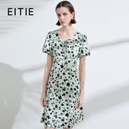 愛(ài)特愛(ài)（EITIE）泡泡袖夏日清爽印花裙2025夏季新款方領(lǐng)收腰顯瘦連衣裙7807530 森林綠48 S (155)
