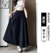 以純（YISHion）杏色山本裙褲女夏2025新款高腰顯瘦a字長(cháng)裙休閑小個(gè)子慵懶闊腿褲 黑色-高個(gè)子 XL 【141-160斤】