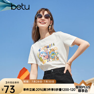 betu百圖女裝夏季純棉舒適圓領(lǐng)短袖T恤時髦涂鴉T恤女2103T63 白色 XS