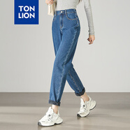 唐獅2025秋冬女寬松哈倫牛仔長(cháng)褲 深藍 29