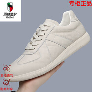 西域駱駝（VANCAMEL）高檔男鞋牛牛手工男鞋夏季頭層牛皮透氣駕車(chē)皮鞋鏤空打孔軟底洞洞 米白色(單鞋)米白色底 41