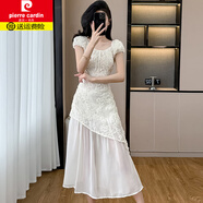皮爾卡丹（pierre cardin）2025夏季新款法式溫柔風(fēng)刺繡蕾絲連衣裙子女不規則長(cháng)款a字連身裙 圖片色 L