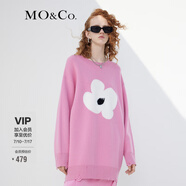 MO&Co.【美麗諾】藝術(shù)花卉毛衣針織連衣裙氣質(zhì)精致裙子摩安珂 淡粉色 XS 155