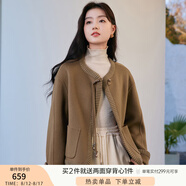 香影（xiangying）新中式國風(fēng)純羊毛短外套女2025秋季新款盤扣小個子雙面呢大衣 駝色V641674 S