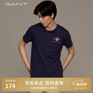 GANT【100%棉】甘特男女情侶款休閑學(xué)院純色圓領(lǐng)寬松重磅短袖T恤 433夜藍色 XL