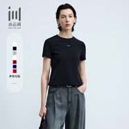 水云間·SHUI YUN JIAN女裝 基礎(chǔ)款圓領(lǐng)修身簡(jiǎn)約休閑短袖T恤2025春季新款 黑色-短款 M