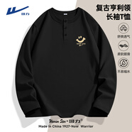 回力t恤男秋季長(cháng)袖225新款美式潮牌亨利領(lǐng)內搭打底男生寬松休閑體恤衫 黑色(h回微一笑胸標) 2XL /185(建議160斤-180斤左右)