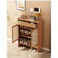 親仁樓道實(shí)木鞋柜簡(jiǎn)約室內客廳門(mén)口日式藤編多層收納柜入戶(hù)玄關(guān)柜整裝 雙門(mén)90*35*115CM原木色紅橡