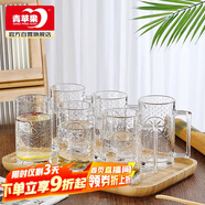 青蘋(píng)果帶把水杯茶杯 無(wú)鉛玻璃杯子 扎啤杯啤酒杯可樂(lè )杯飲料杯375ML6只裝