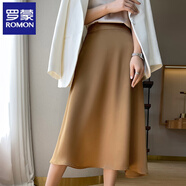 羅蒙（ROMON）真絲半身裙女夏季桑蠶絲顯瘦A字裙包臀中長(cháng)裙職業(yè)OL緞面傘裙寬松 金色 XL 【130-150斤】