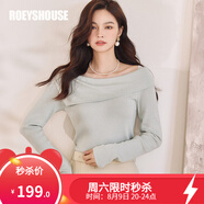 ROEYSHOUSE羅衣輕奢山羊絨粉色毛針織衫女秋裝新款桑蠶絲露肩毛衣09164 綠色 XL