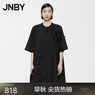 JNBY/江南布衣【立體花卉】春夏連衣裙女府綢短袖H型設(shè)計(jì)感5O4G10950 001/本黑 S