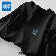 真維斯（Jeanswest）長袖T恤男2025新款國潮純棉春秋季男士潮流百搭通勤休閑打底衫男 黑色(可樂藍胸標) S (165)(品控嚴格)