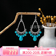 詩筠（SHIJUN）歐美復(fù)古民族風(fēng)藍(lán)仿松石耳環(huán)鏤空環(huán)形花朵流蘇耳墜貓頭鷹水滴耳飾 E4313