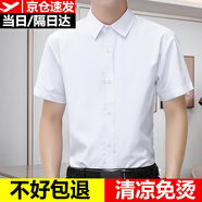 EAEOVNI短袖襯衫男士商務(wù)正裝夏季薄免燙白色襯衣男大碼冰絲職業(yè)裝工作服 純白色短袖【快速到貨】 43 【160-170斤】