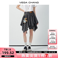 VEGA CHANG半身裙女2025年夏季新款美式休閑學(xué)院風(fēng)小眾設(shè)計(jì)感高腰格紋裙褲 黑白格（短裙） S
